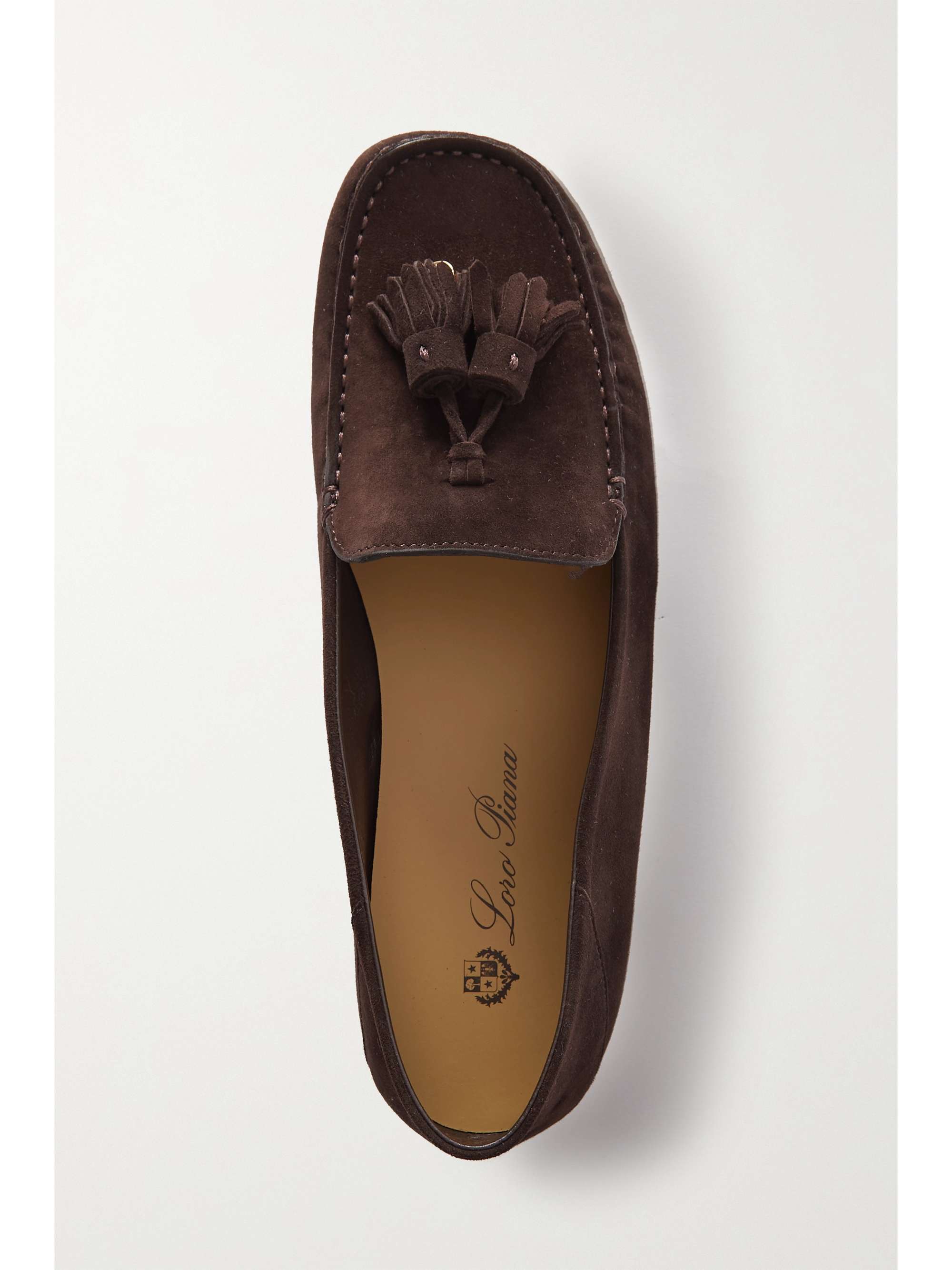 LORO PIANA Tasseled suede collapsible-heel loafers