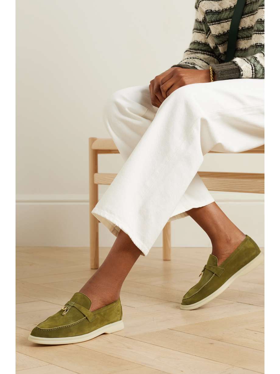 Loro Piana Green Suede Summer Charms Walk Loafers