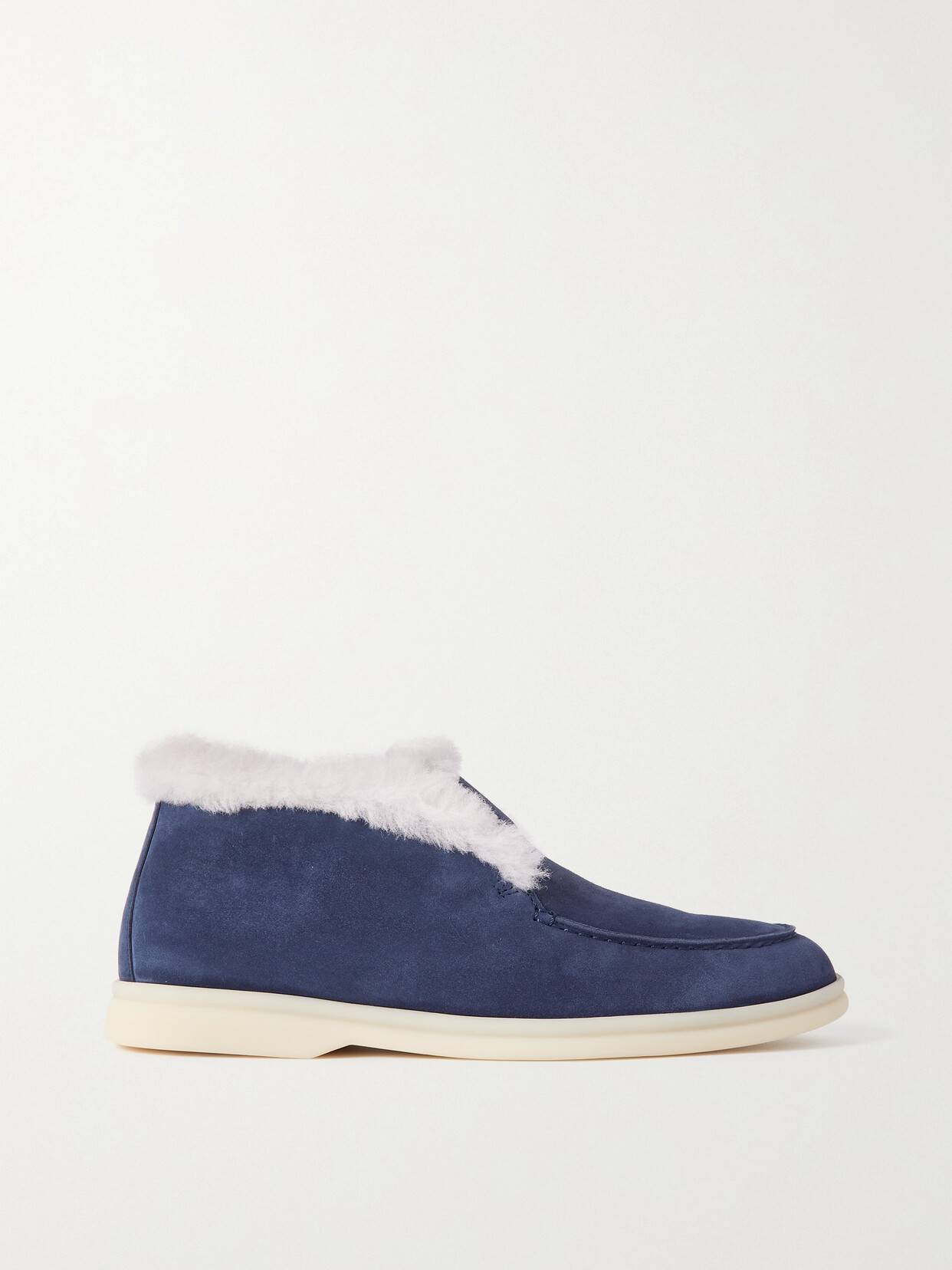 Loro Piana Open Walk Shearling-lined Suede Loafers In Blue