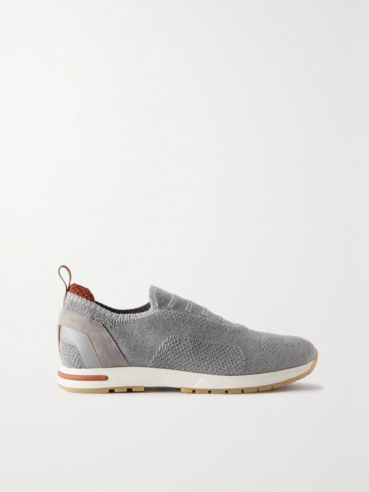 Loro Piana Flexy Leather- And Suede-trimmed Wool-blend Slip-on Trainers In Grey