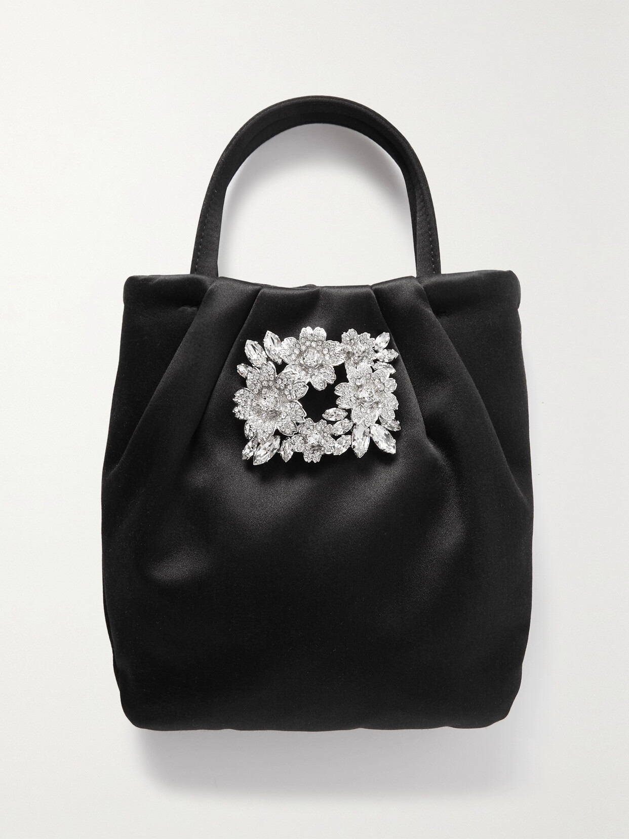 Roger Vivier - Pocket Bouquet Crystal-embellished Satin Tote - Black