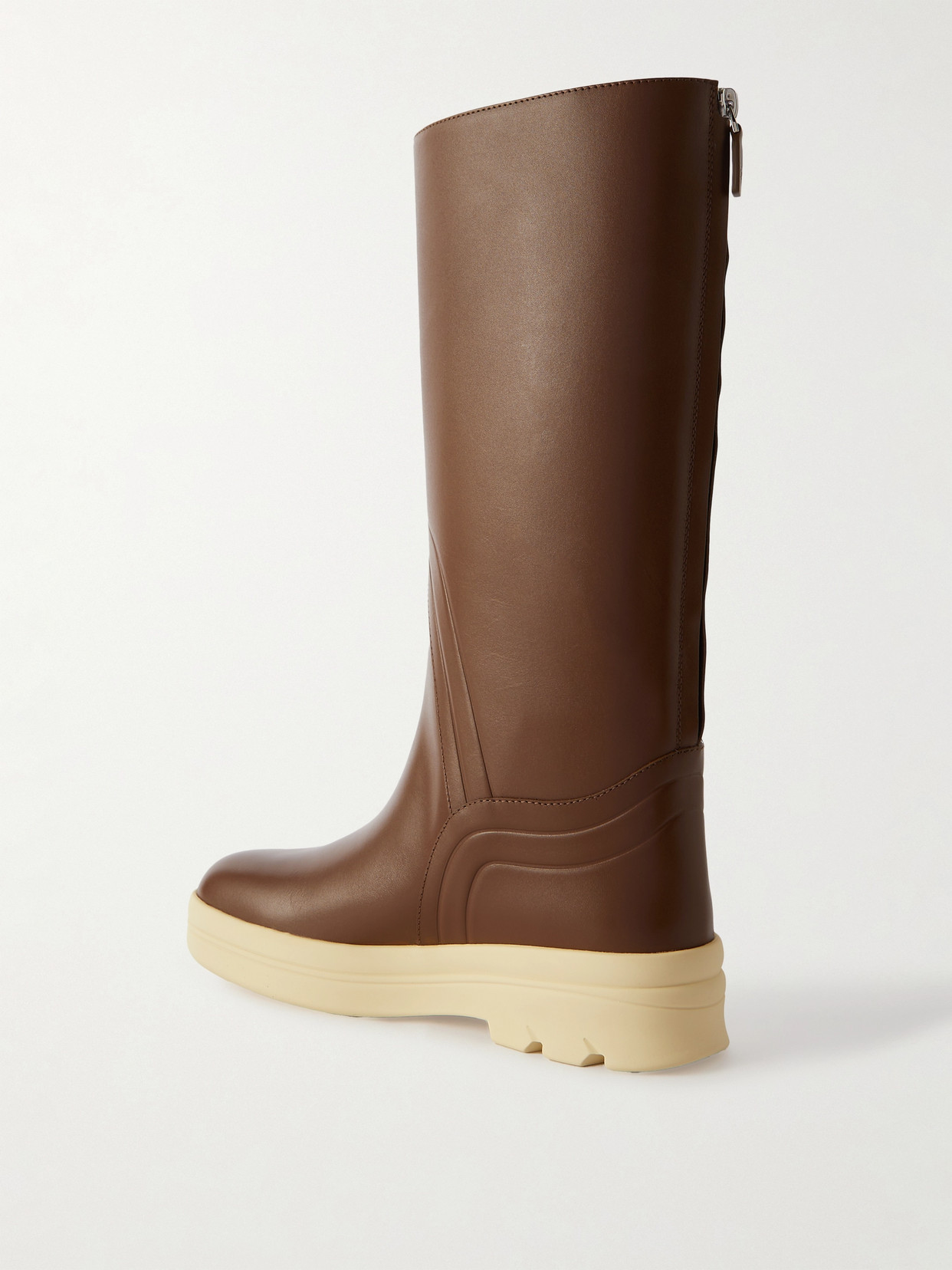 Shop Loro Piana Lakeside Leather Knee Boots In Brown