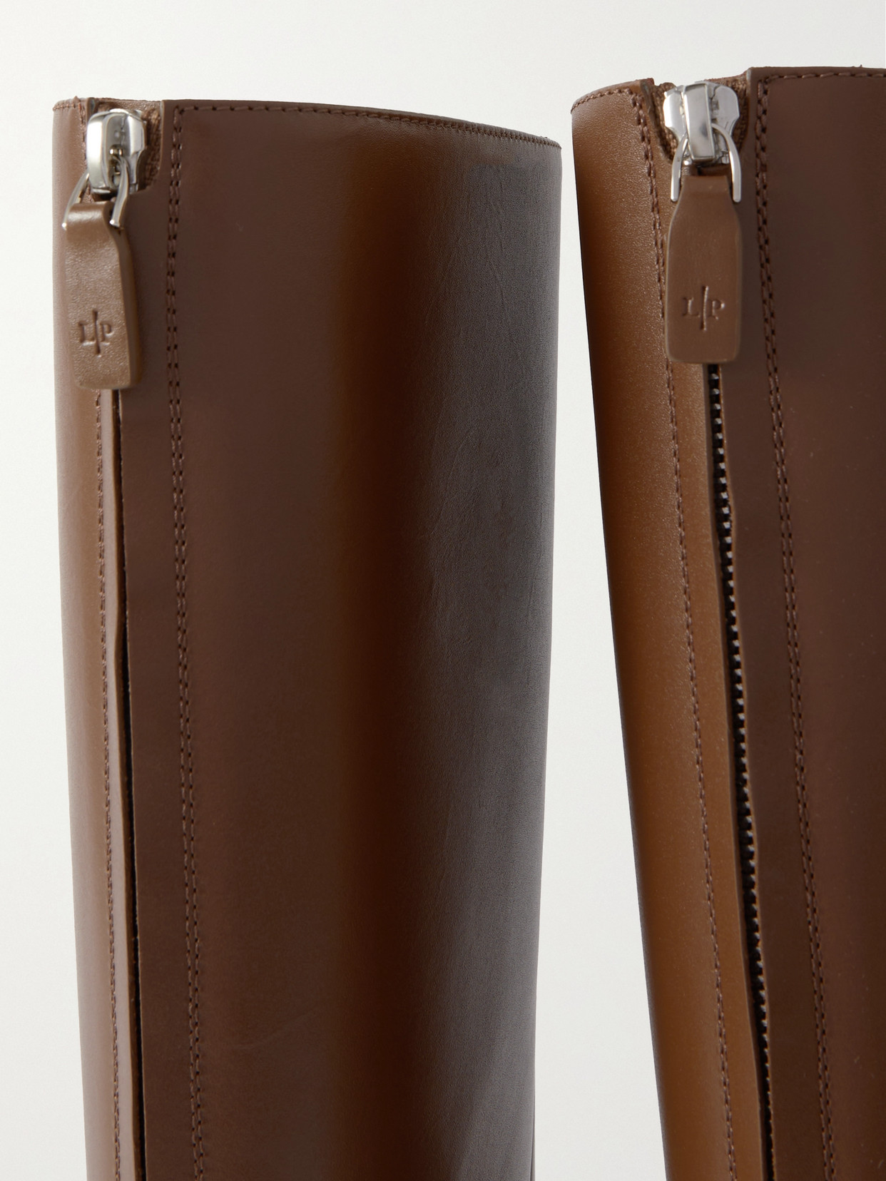 Shop Loro Piana Lakeside Leather Knee Boots In Brown