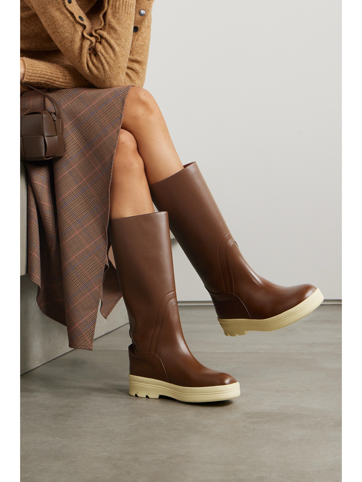 Shop Loro Piana Lakeside Leather Knee Boots In Brown