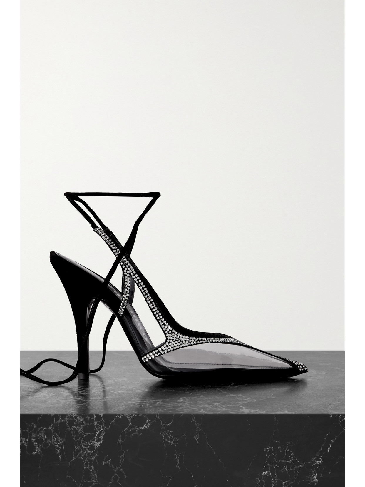 The Attico - Venus Chrome Crystal-embellished Suede-trimmed Pvc Pumps - Black