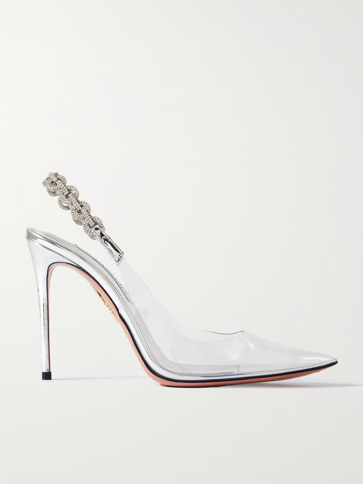 Aquazzura Love Link 105 Crystal-embellished Pvc Slingback Pumps In Silver