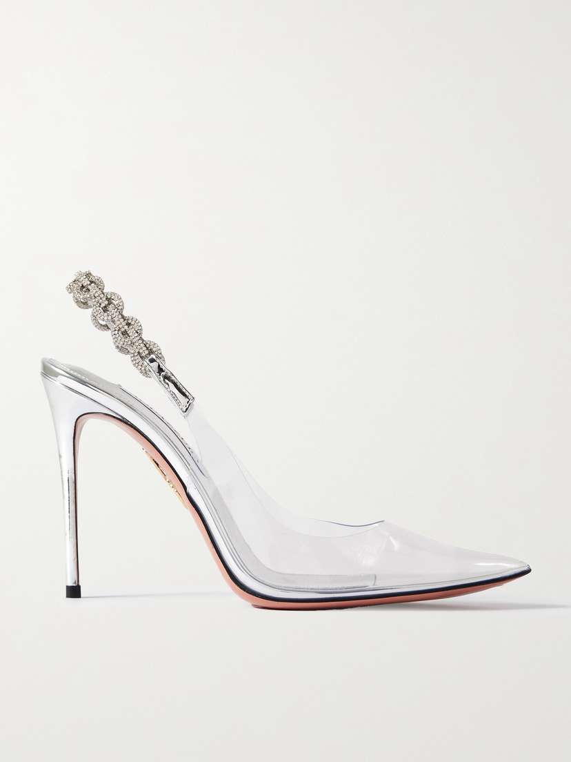 Aquazzura Love Link 105 Crystal-embellished Pvc Slingback Pumps