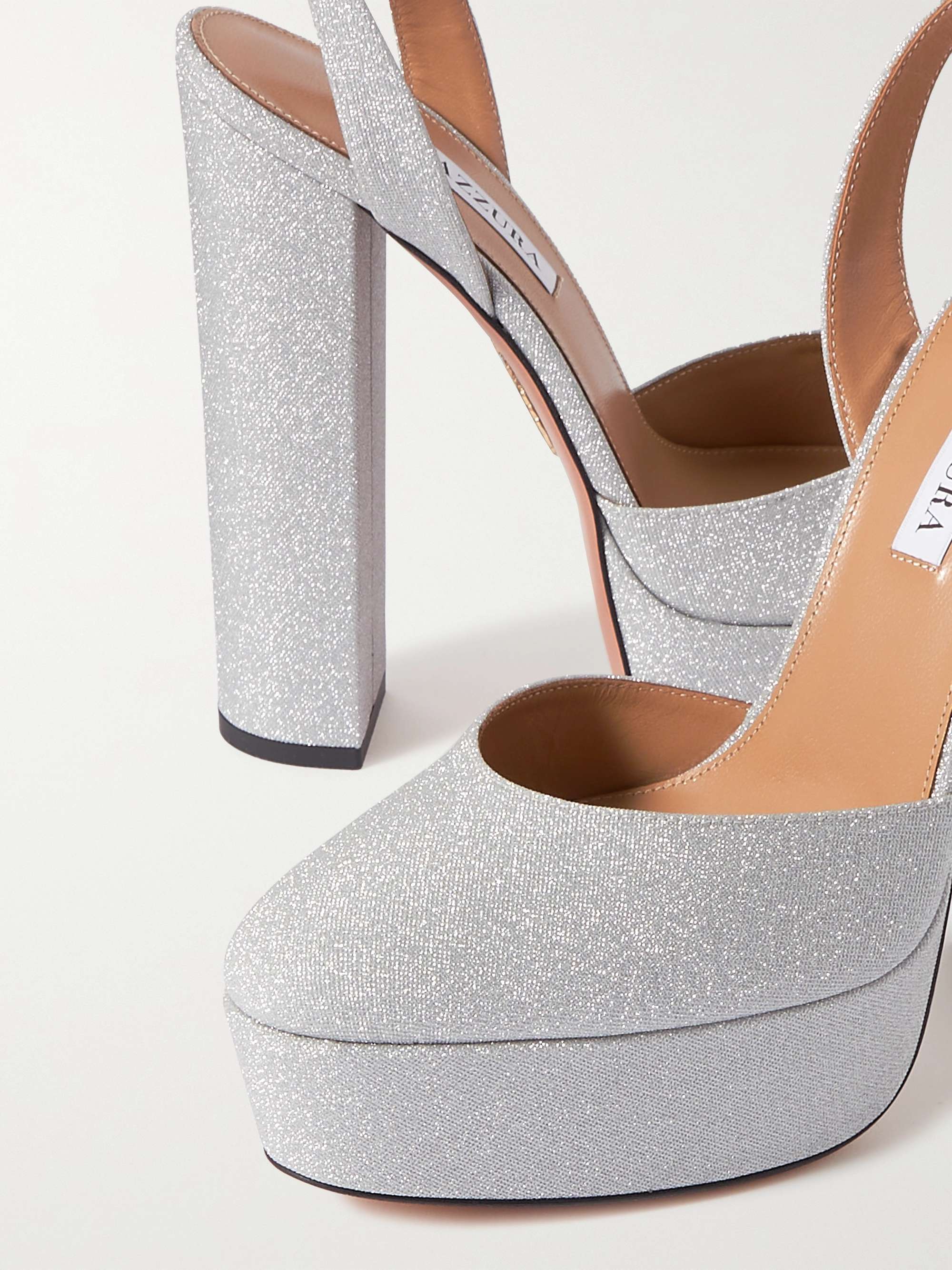 AQUAZZURA So High Plateau 140 glittered leather platform pumps