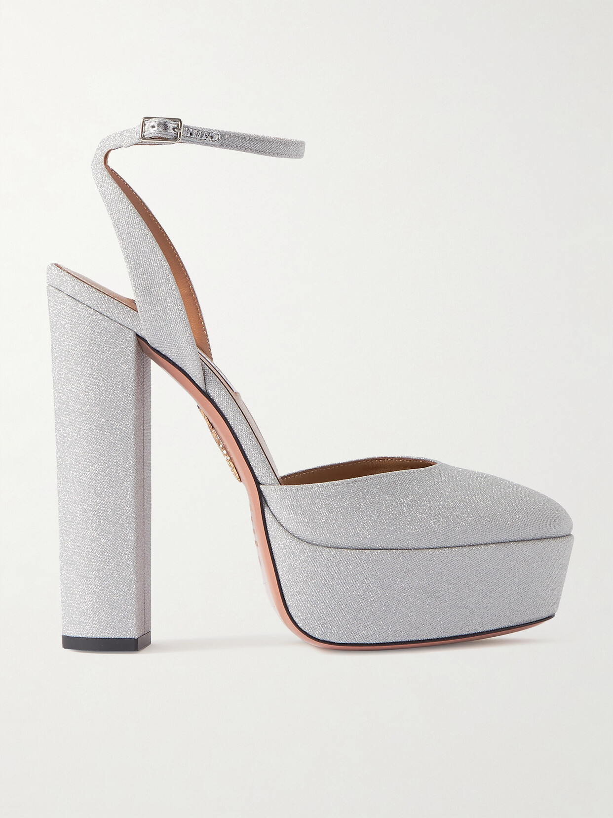Aquazzura So High Plateau 140 Glittered Leather Platform Pumps - Silver