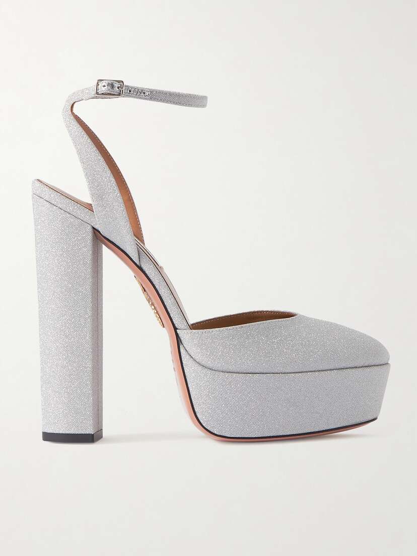 Aquazzura So High Plateau 140 Glittered Leather Platform Pumps