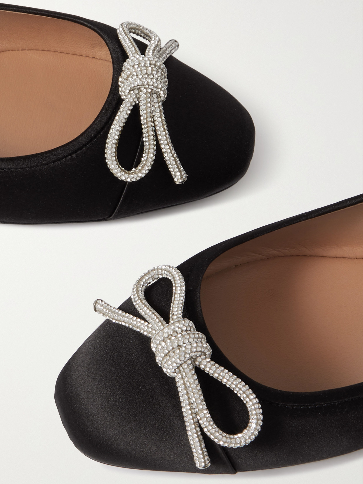 Aquazzura Parisina Bow-embellished Crinkled-leather Ballet Flats In Black