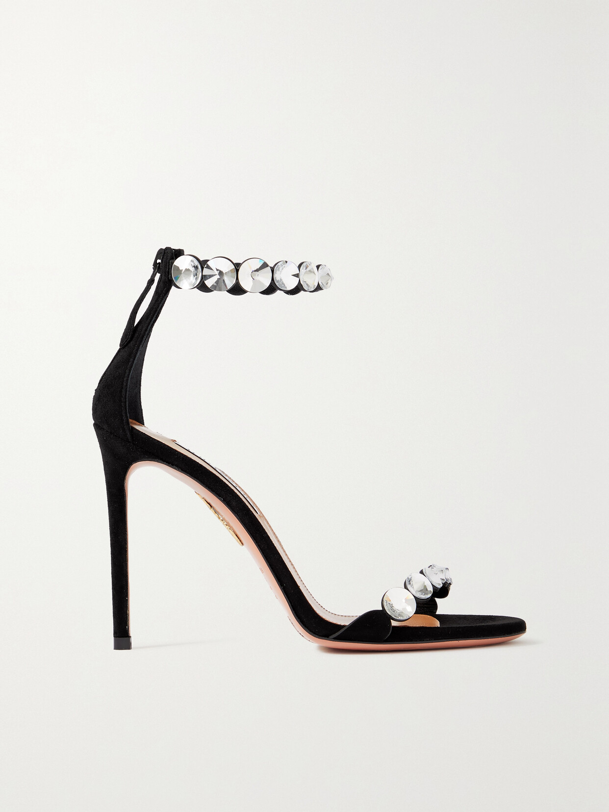 Shop Aquazzura Maxi Tequila 105 Crystal-embellished Suede Sandals In Black