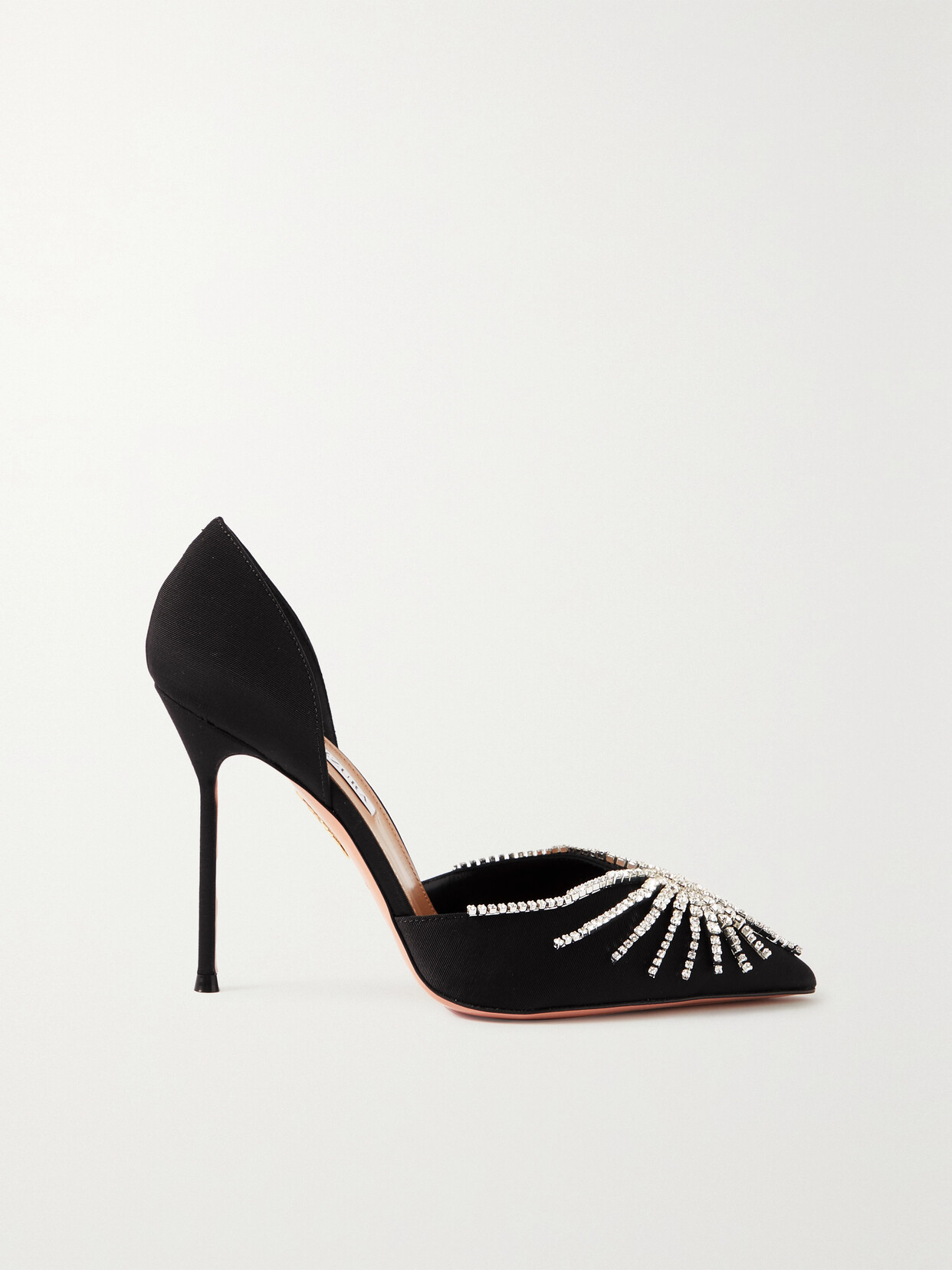 Shop Aquazzura Sunshine 105 Crystal-embellished Grosgrain Pumps In Black