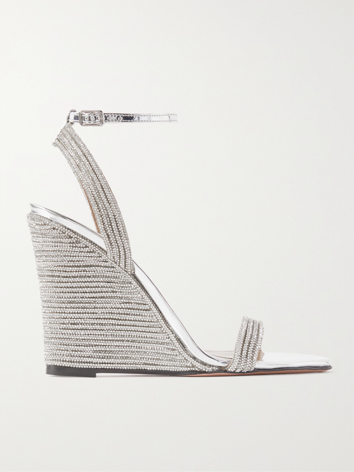 Aquazzura Wow 95 Crystal-embellished Metallic Leather Wedge Sandals - Silver