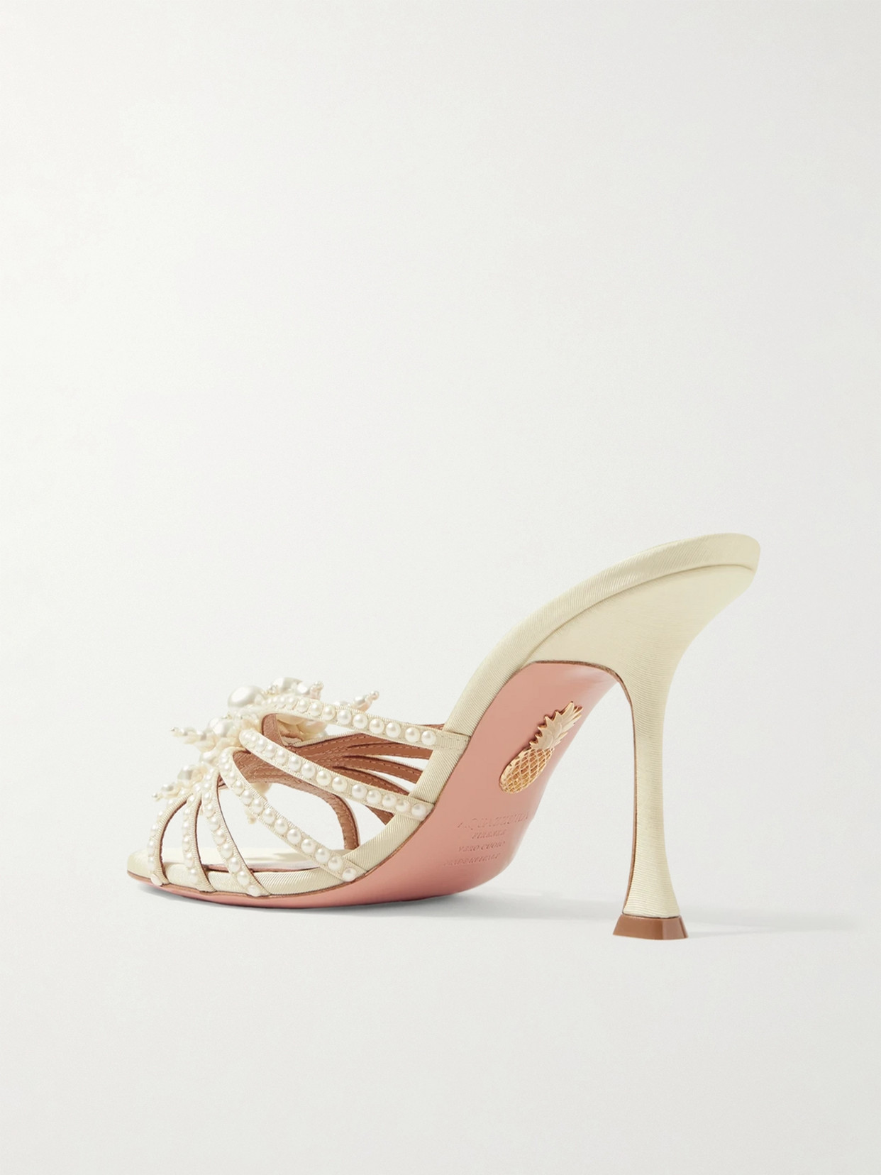 Aquazzura Vendome 95 Faux Pearl-embellished Faille Mules In Neutrals