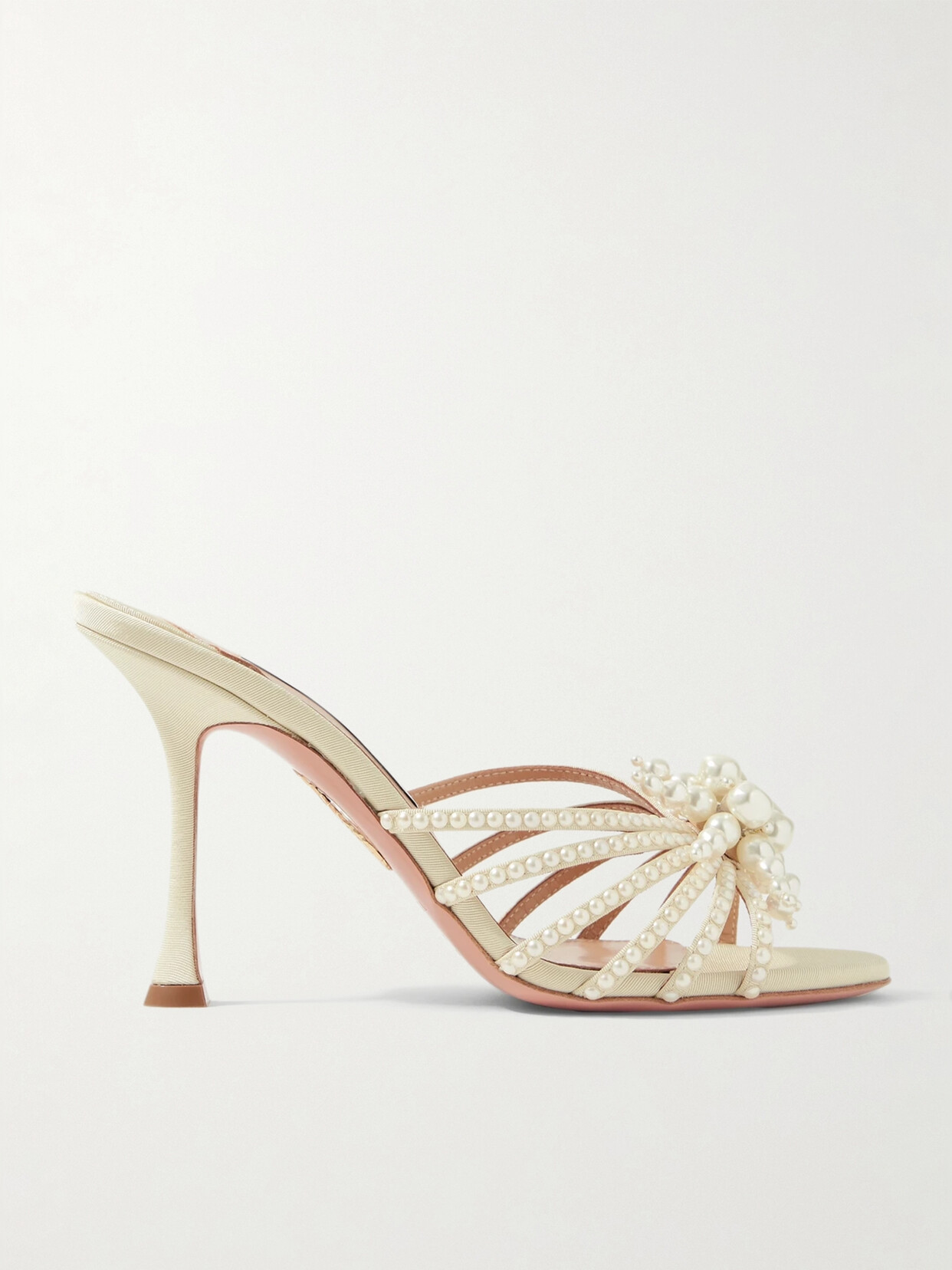 Aquazzura Vendome 95 Faux Pearl-embellished Faille Mules In Neutrals