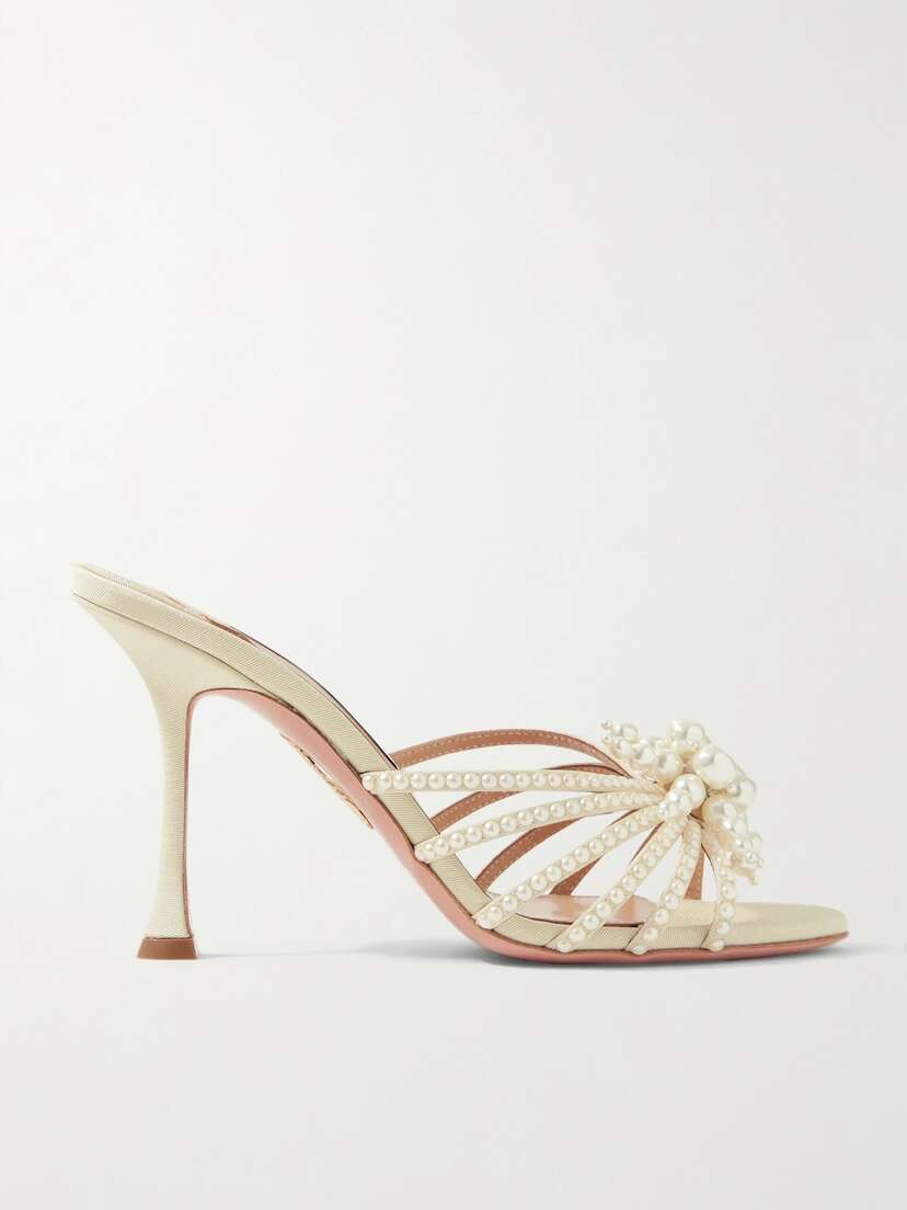 Aquazzura Vendome 95 Faux Pearl-embellished Faille Mules