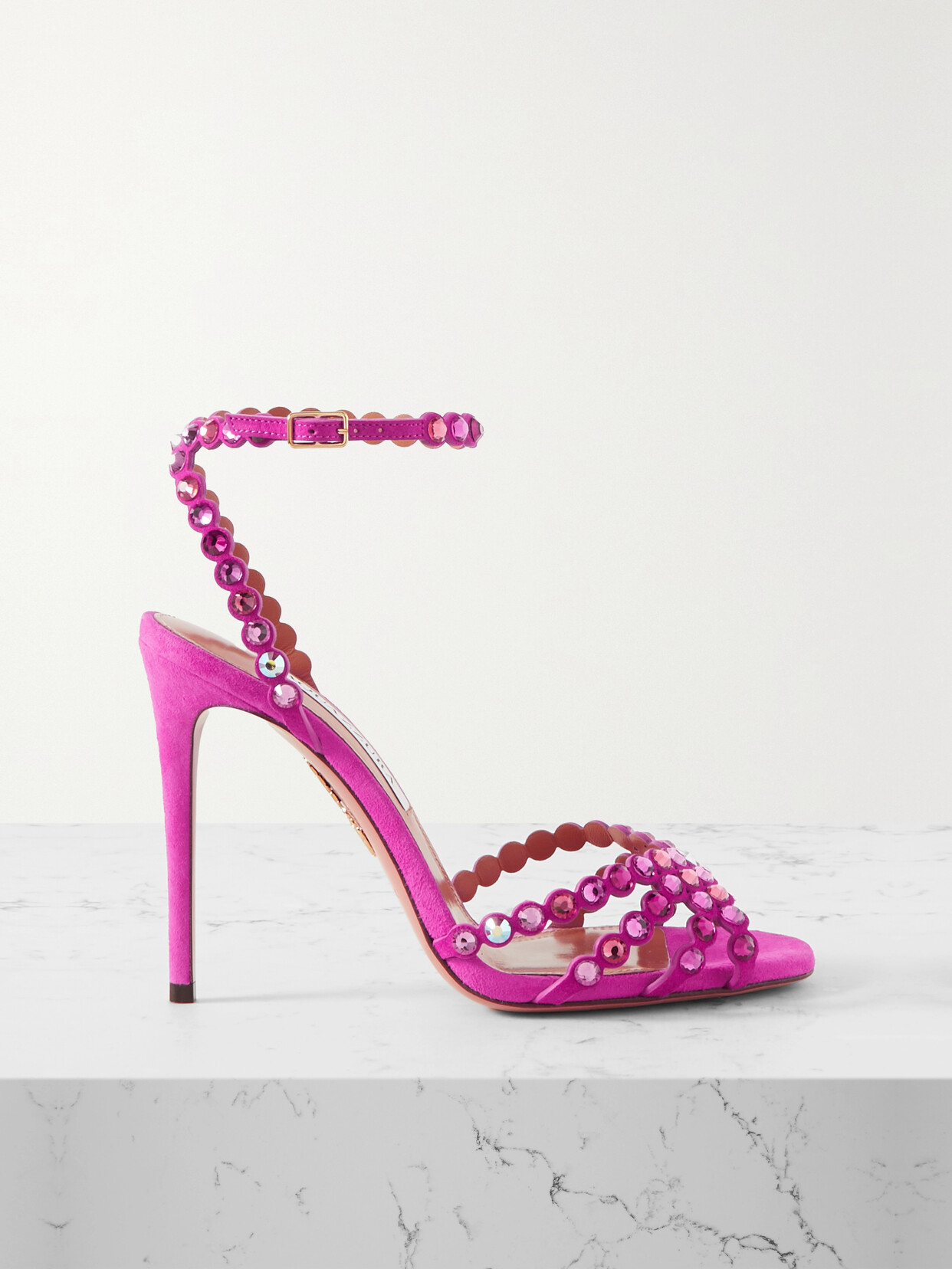 Aquazzura Tequila 105 Crystal-embellished Suede Sandals - Pink