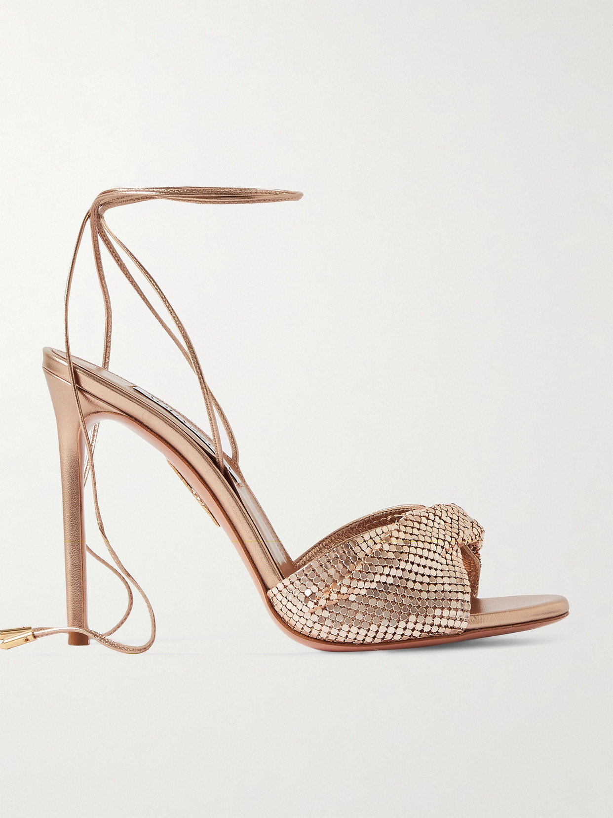 Aquazzura - Metal Twist 105 Chainmail And Leather Sandals - Gold