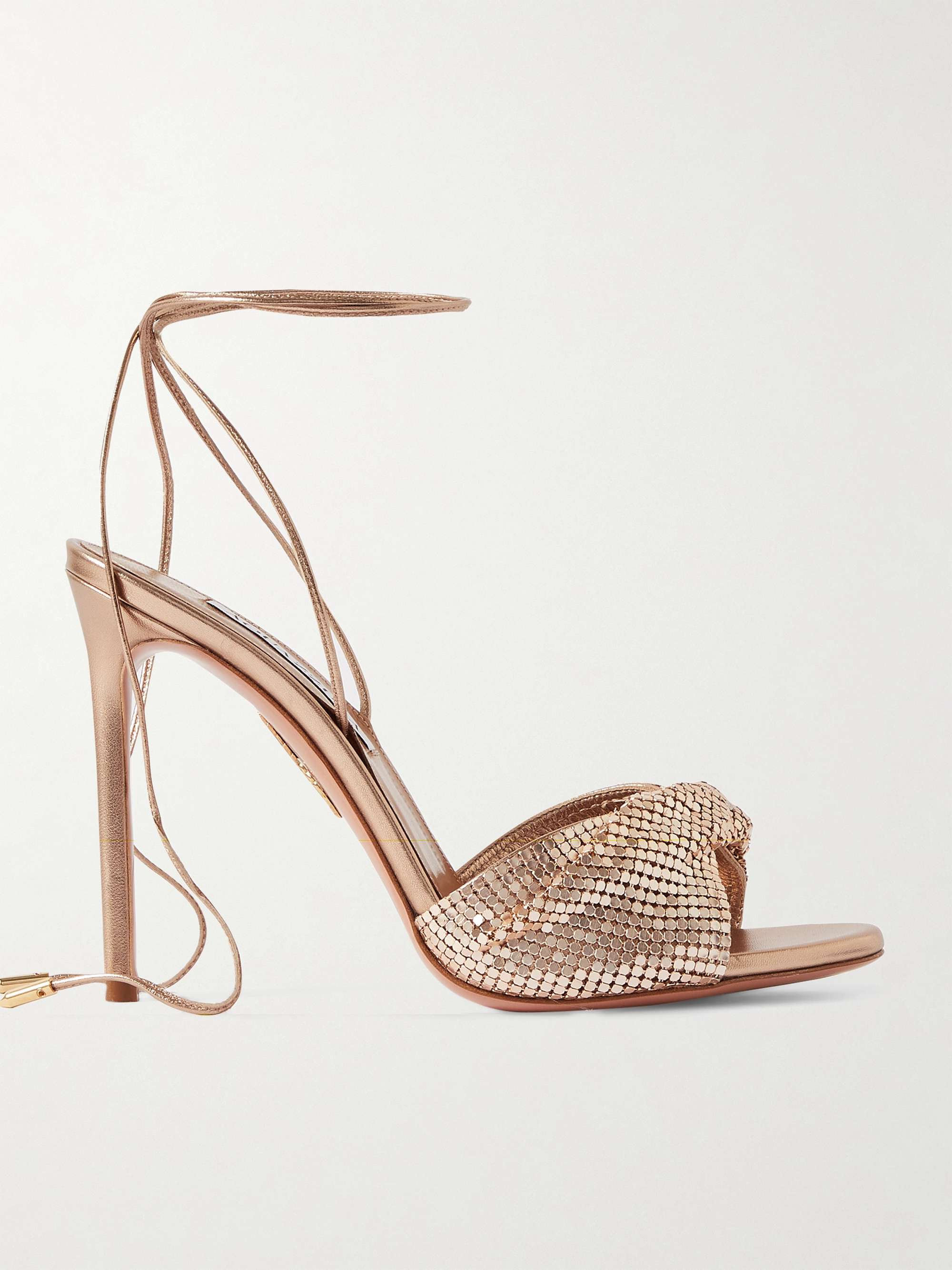 AQUAZZURA Metal Twist 105 chainmail and leather sandals | NET-A-PORTER