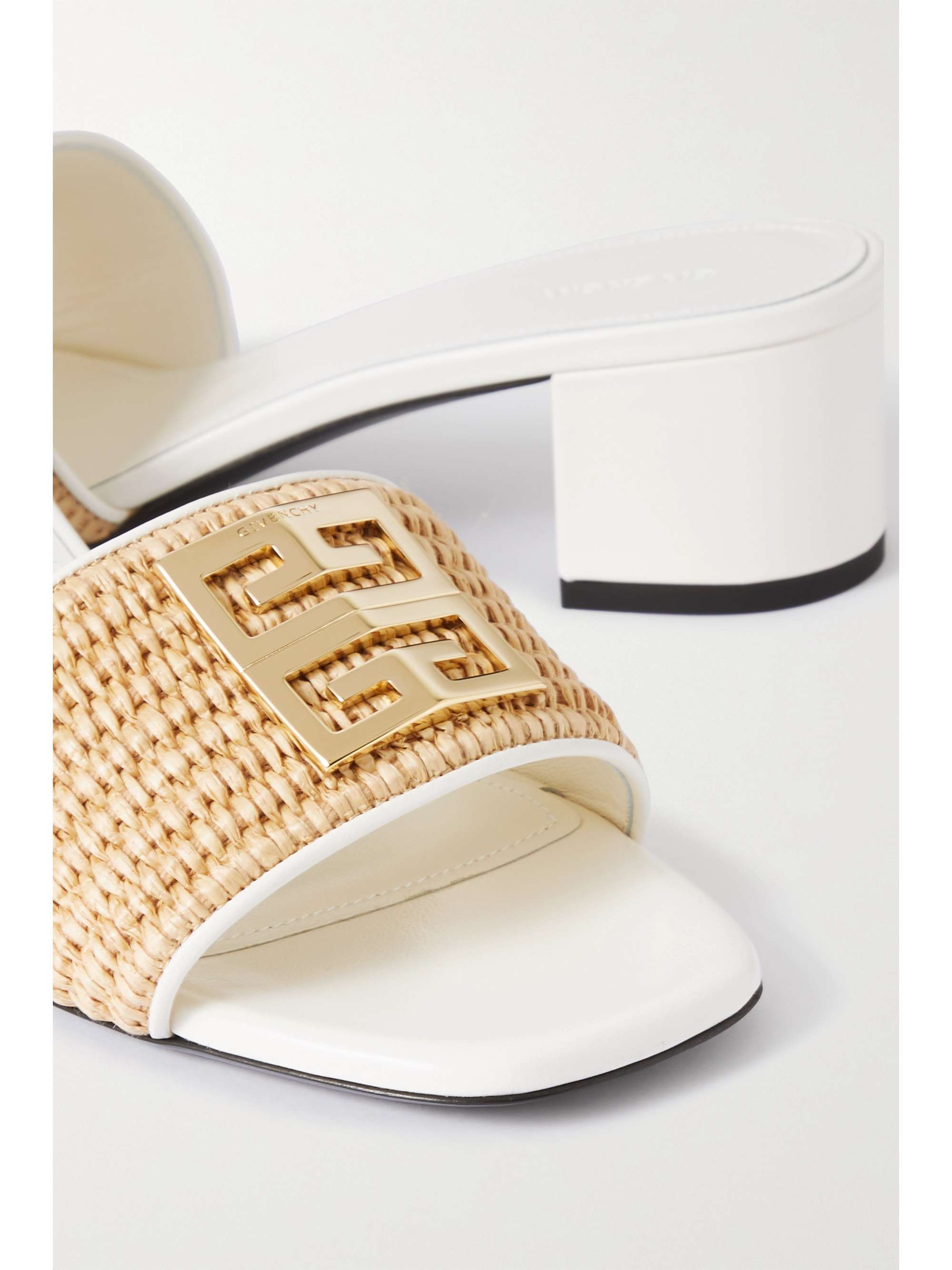 GIVENCHY 4G leather-trimmed faux raffia mules | NET-A-PORTER