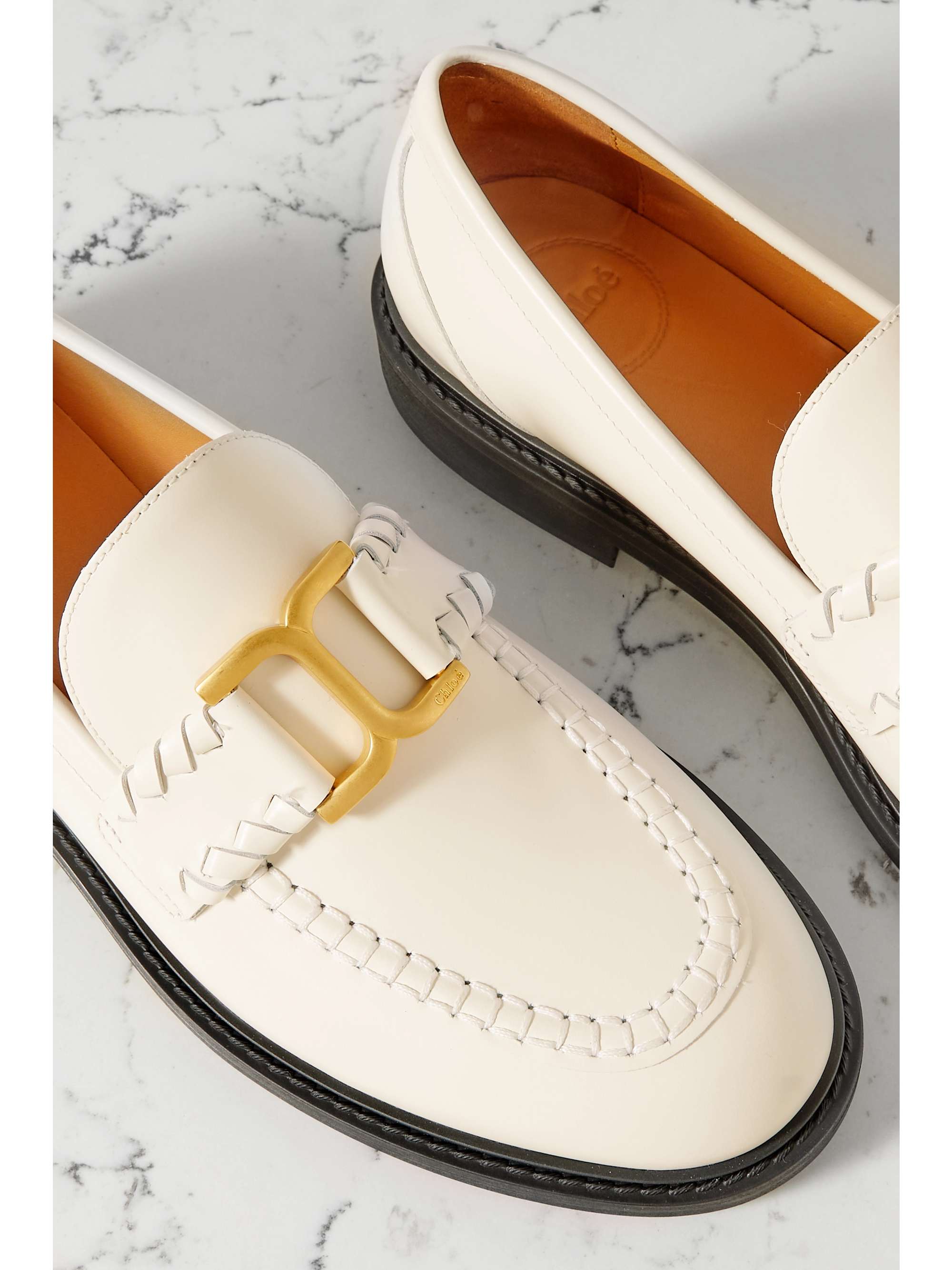 CHLOÉ + NET SUSTAIN Marcie embellished leather loafers | NET-A-PORTER