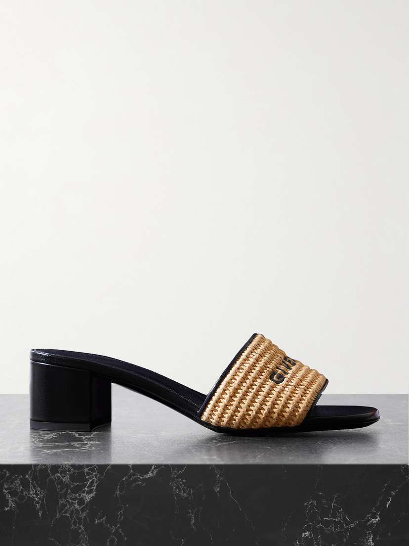 Givenchy 4g Leather-trimmed Embroidered Raffia Mules