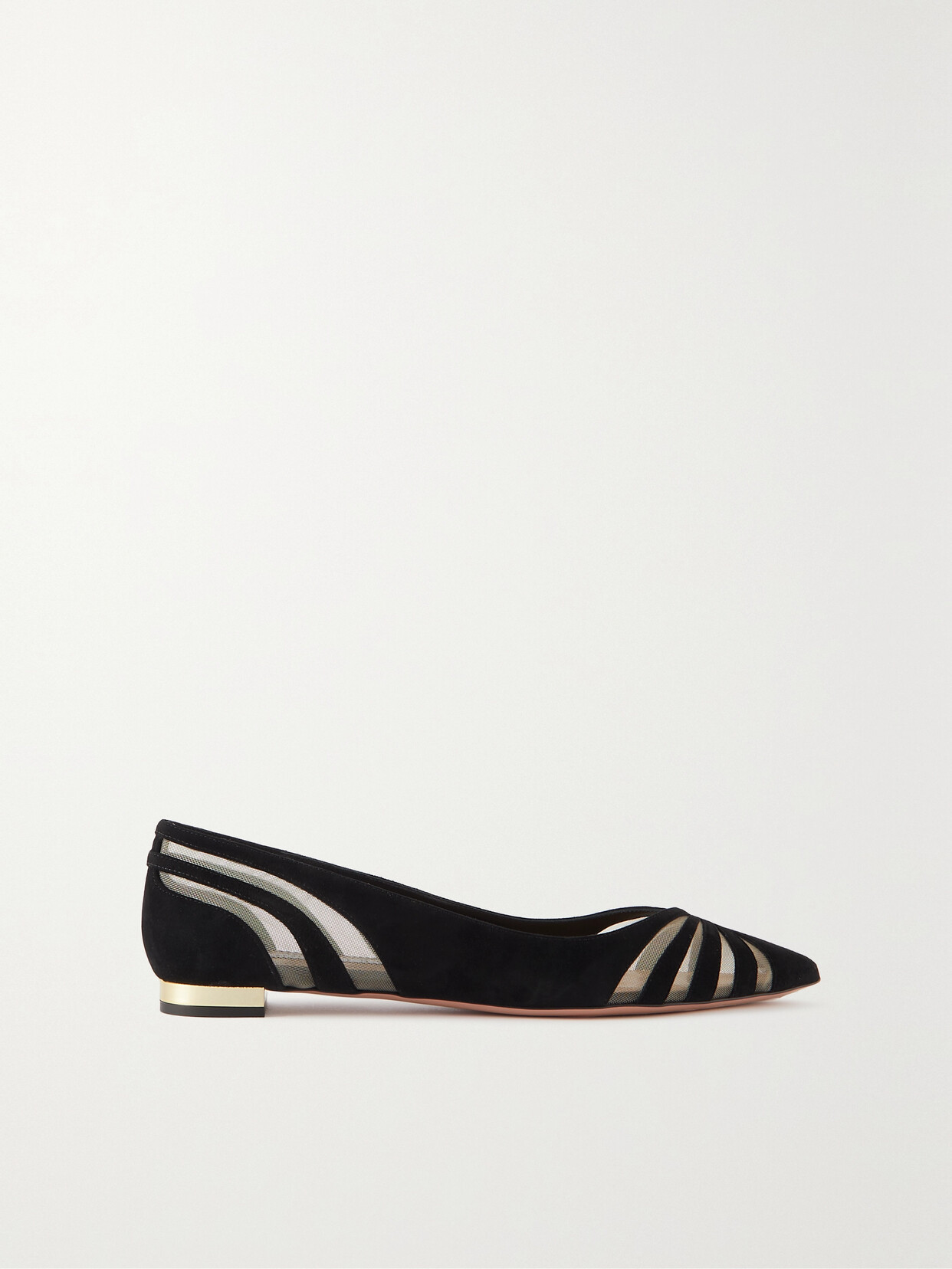 AQUAZZURA THE SPY TULLE-TRIMMED SUEDE BALLET FLATS