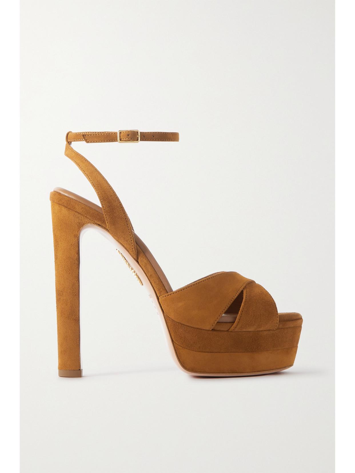 Shop Aquazzura Divine Plateau 130 Suede Platform Sandals In Brown