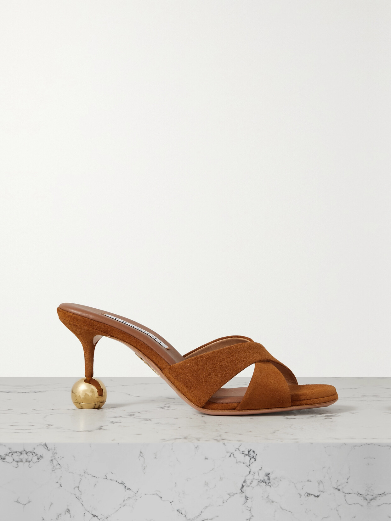 Aquazzura Yes Darling 75 Embellished Suede Mules - Brown