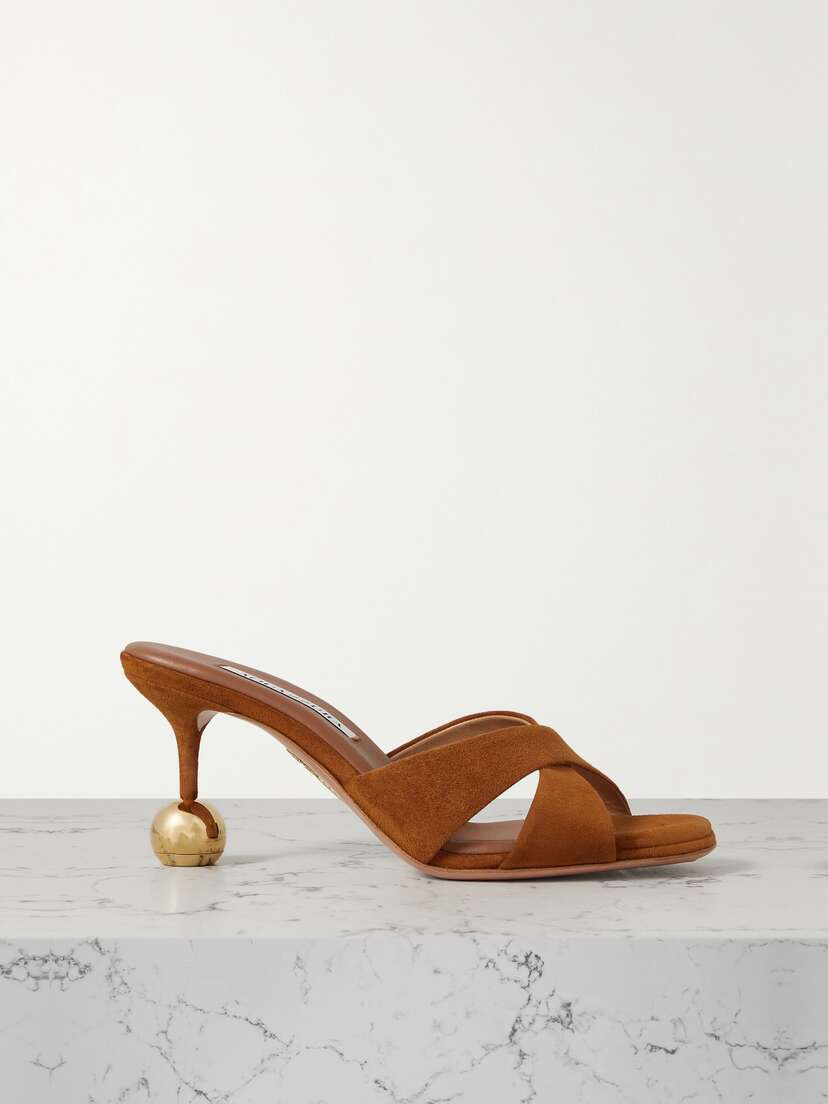 Aquazzura Yes Darling 75 Embellished Suede Mules