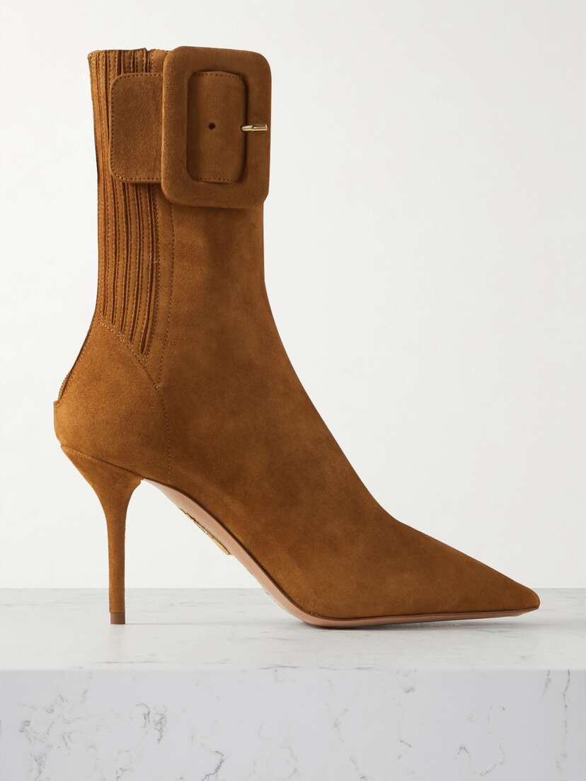 Aquazzura Saint Honoré 85 Buckled Suede Ankle Boots