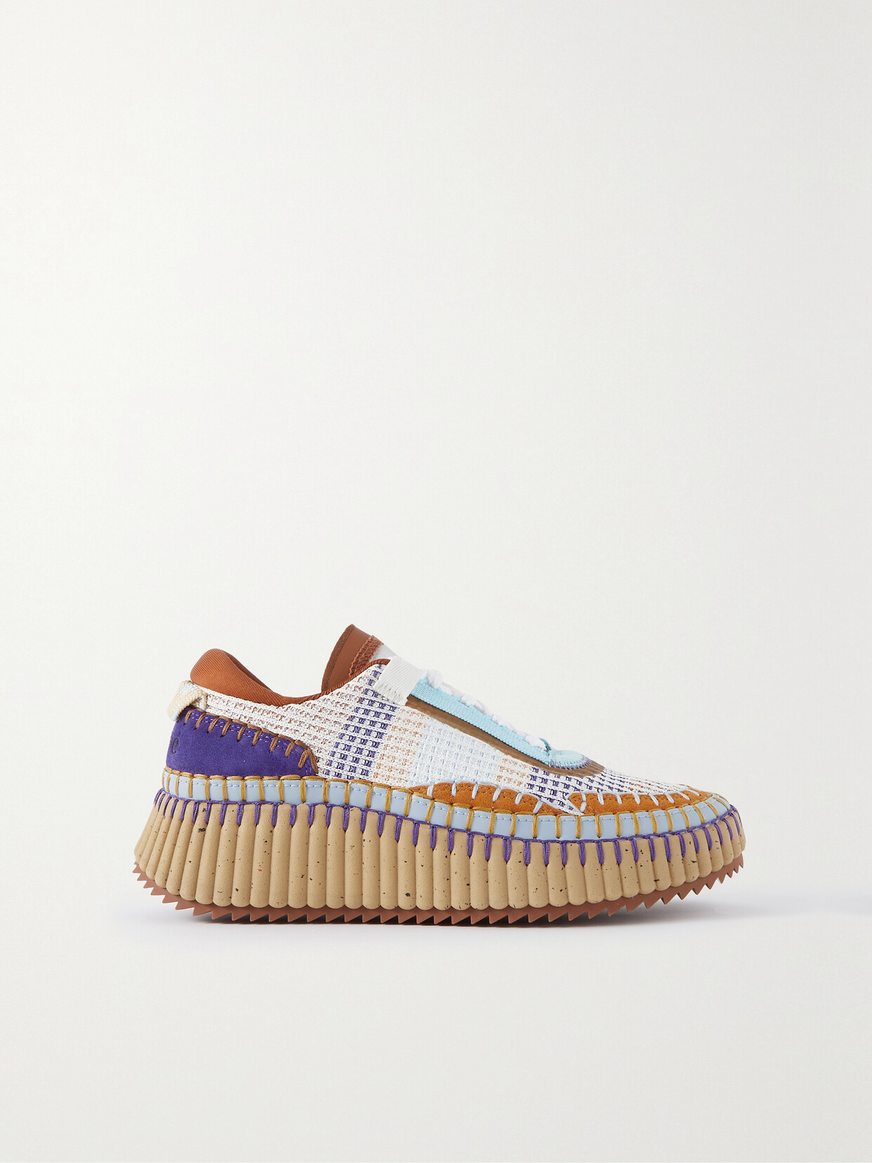 Chloé + Net Sustain Nama Embroidered Suede And Recycled-mesh Sneakers - Blue