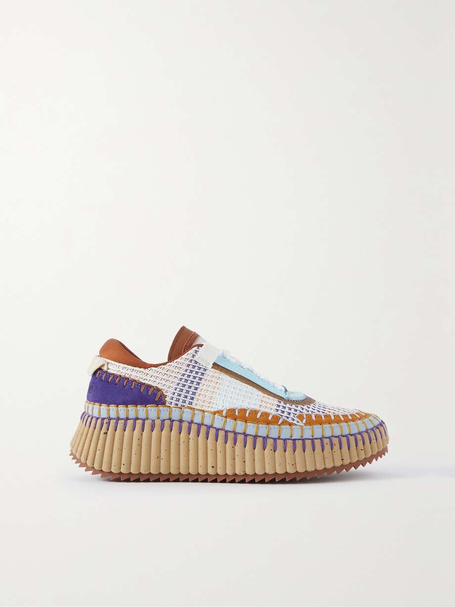 net-a-porter.com | + NET SUSTAIN Nama embroidered suede and recycled-mesh sneakers