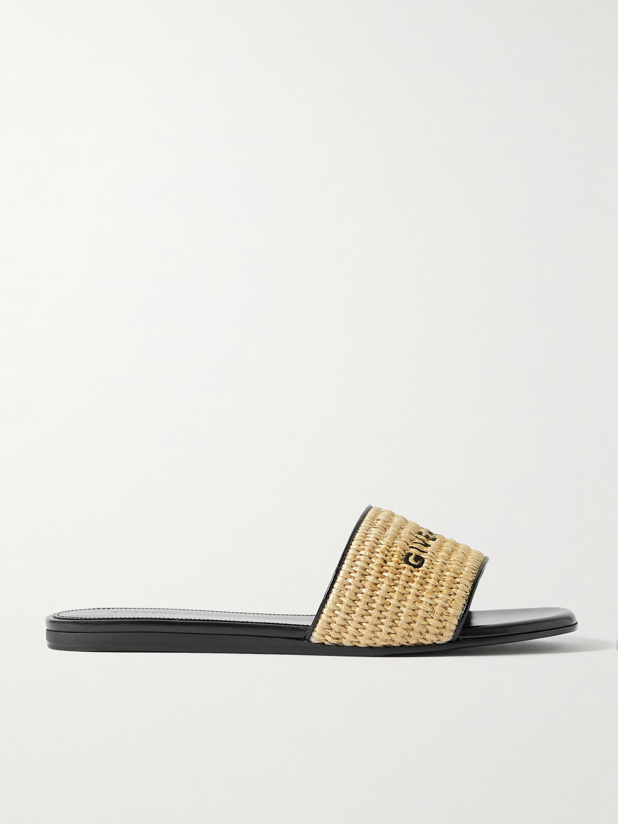 Givenchy 4g Leather-trimmed Embroidered Raffia Slides In Beige