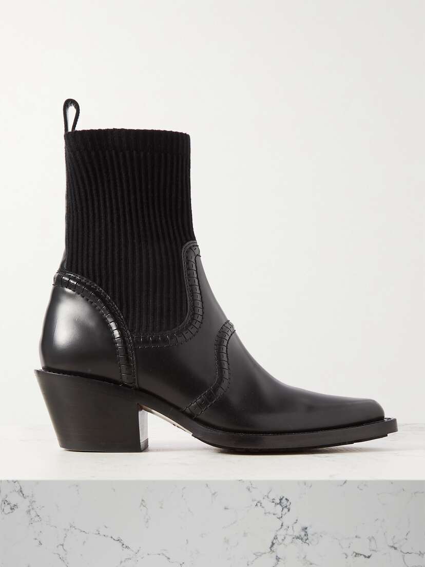 Chloé Nellie Leather And Ribbed Cashmere-blend Ankle Boots