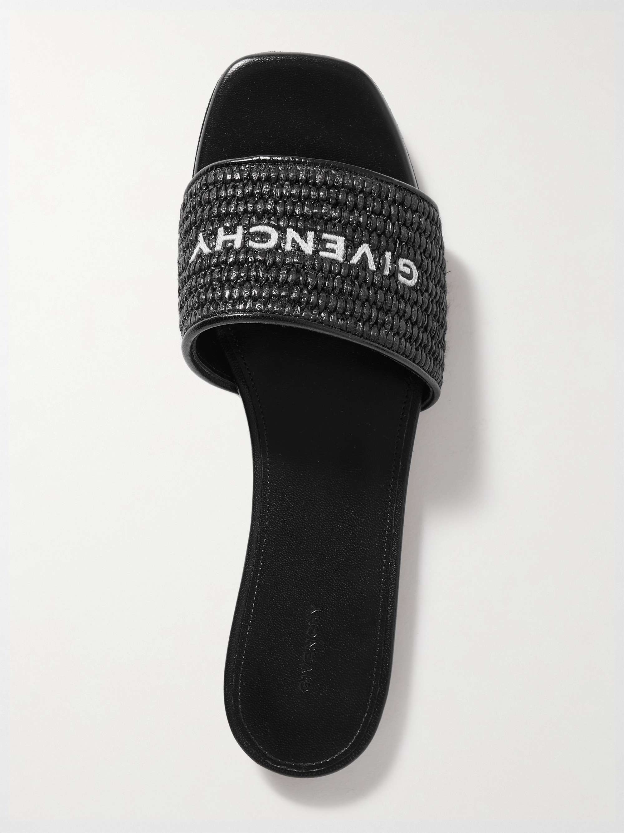 GIVENCHY 4G leather-trimmed embroidered raffia slides | NET