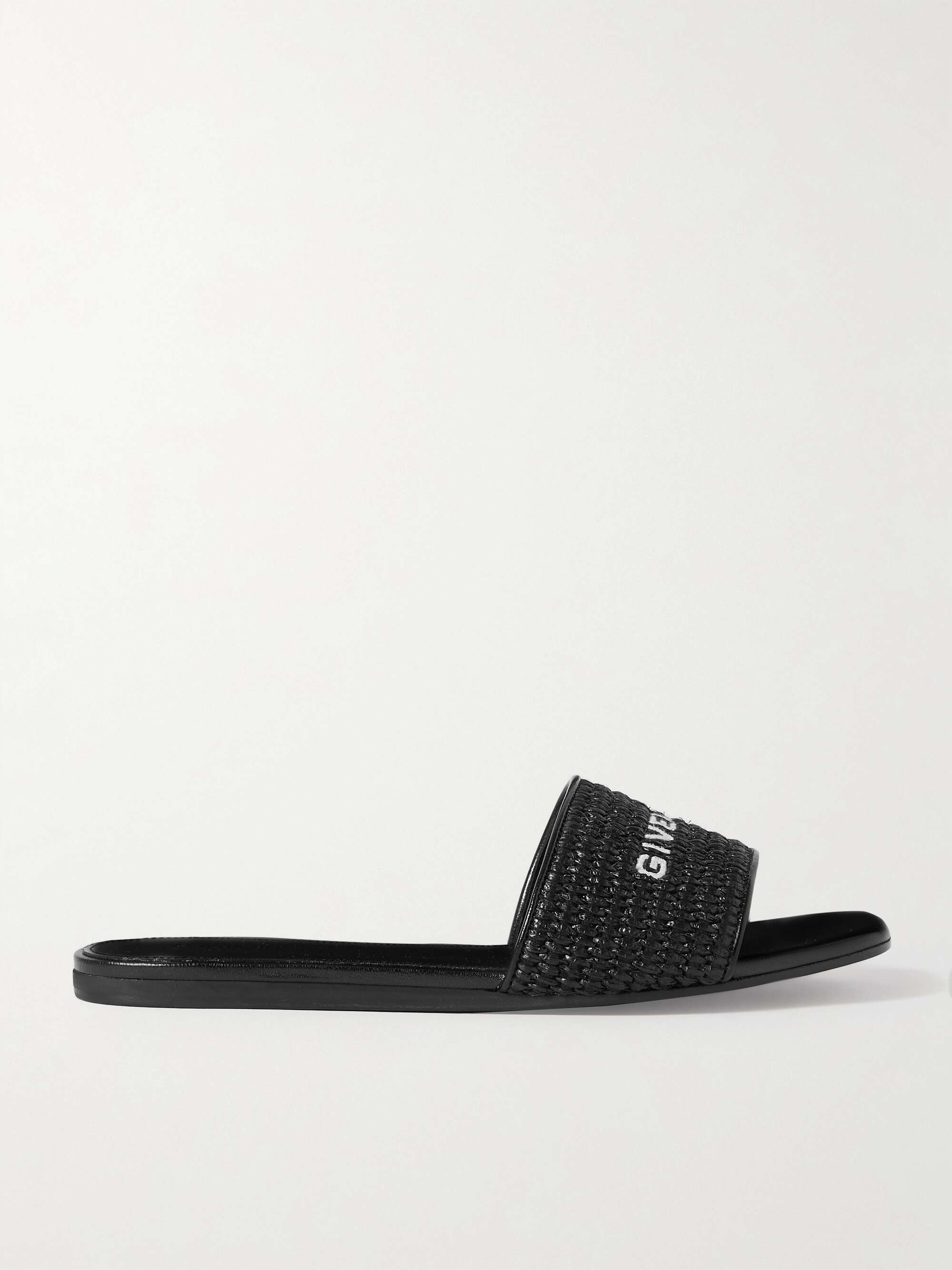 GIVENCHY 4G leather-trimmed embroidered raffia slides | NET
