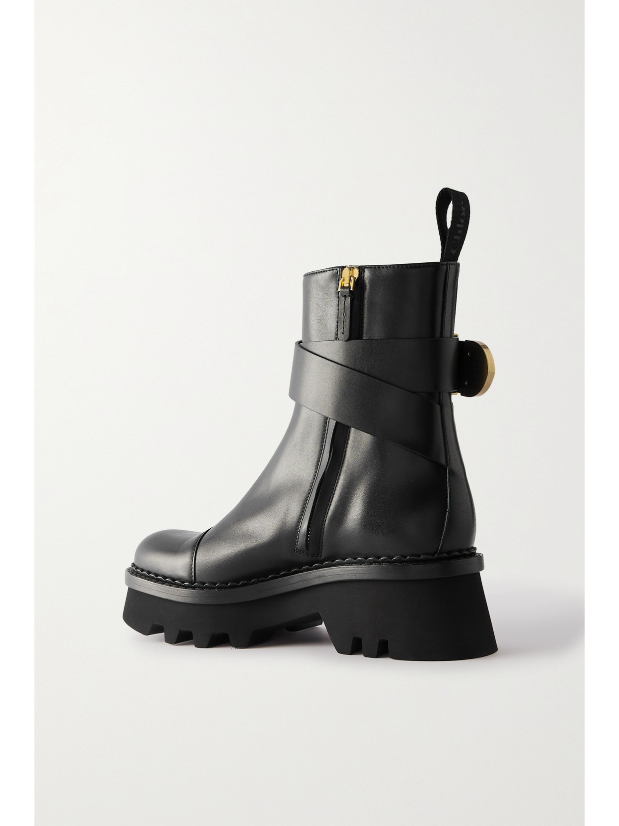 Shop Chloé Owena Buckled Leather Ankle Boots In Black