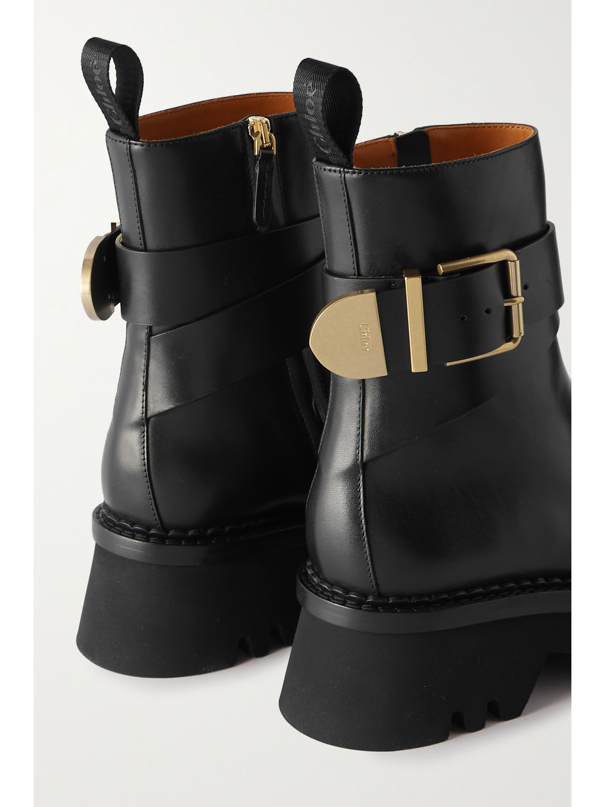 Shop Chloé Owena Buckled Leather Ankle Boots In Black
