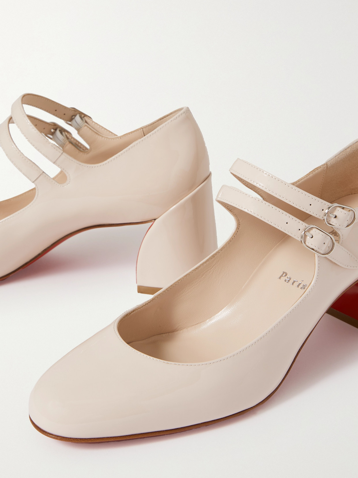 Christian Louboutin Miss Jane 55 Patent-leather Pumps In Off-white
