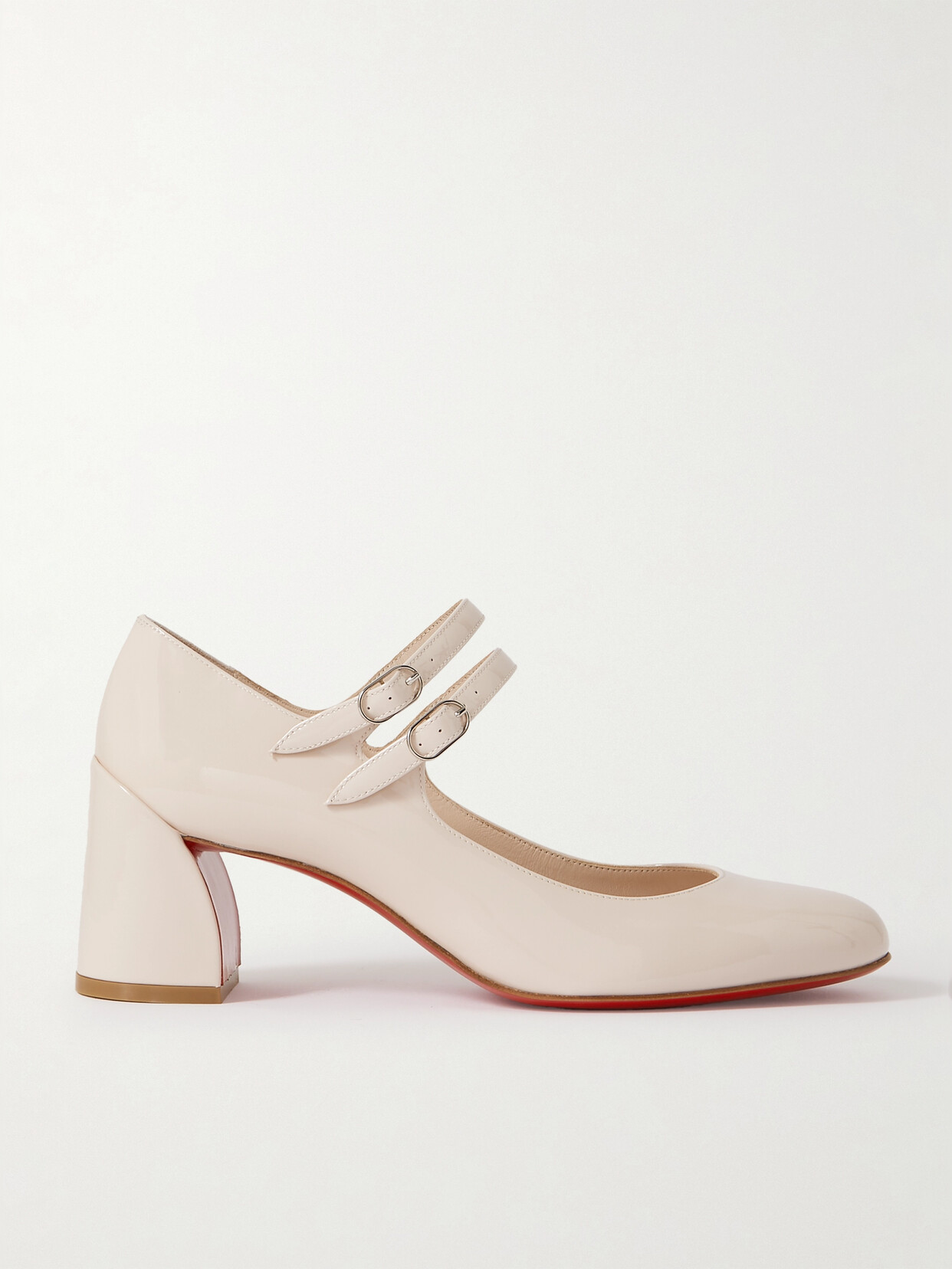 Shop Christian Louboutin Miss Jane 55 Patent-leather Pumps In Off-white