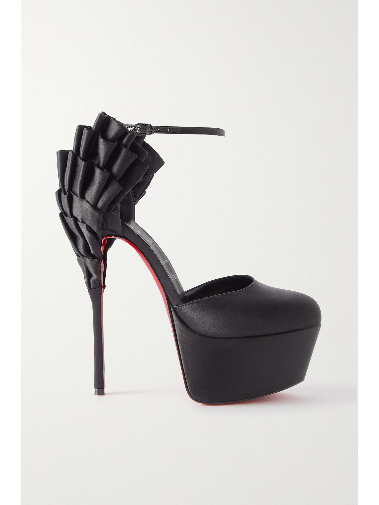 CHRISTIAN LOUBOUTIN MARIA FROU ALTA 160 RUFFLED SATIN PLATFORM PUMPS