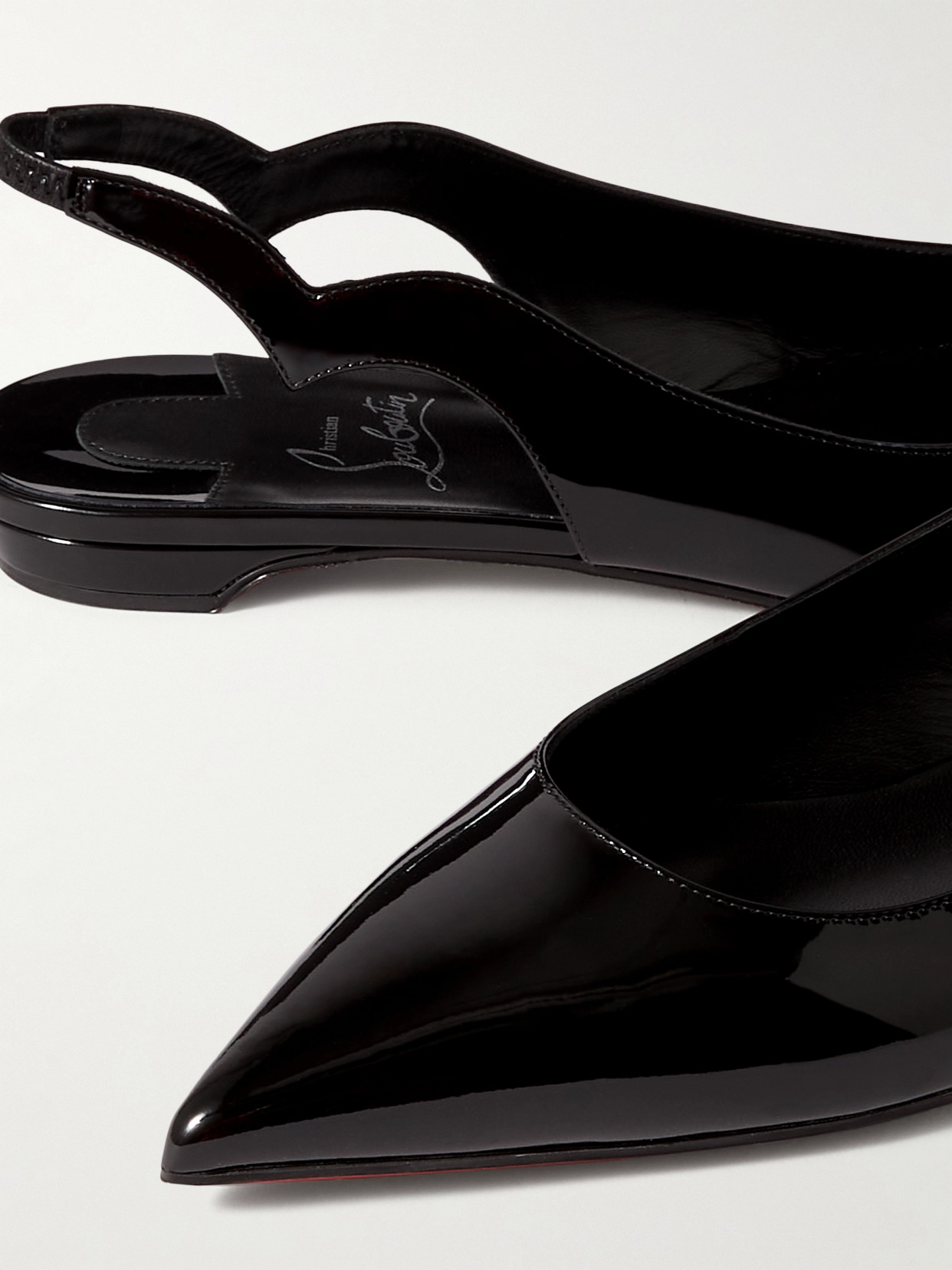 Shop Christian Louboutin Hot Chikita Patent-leather Slingback Point-toe Flats In Black