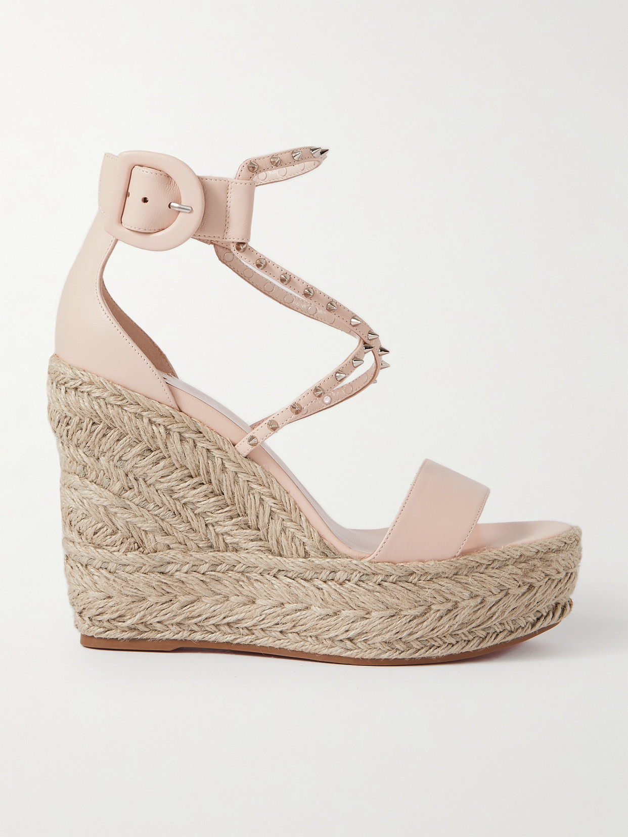 Shop Christian Louboutin Chocazeppa 120 Spiked Leather Espadrille Wedge Sandals In White