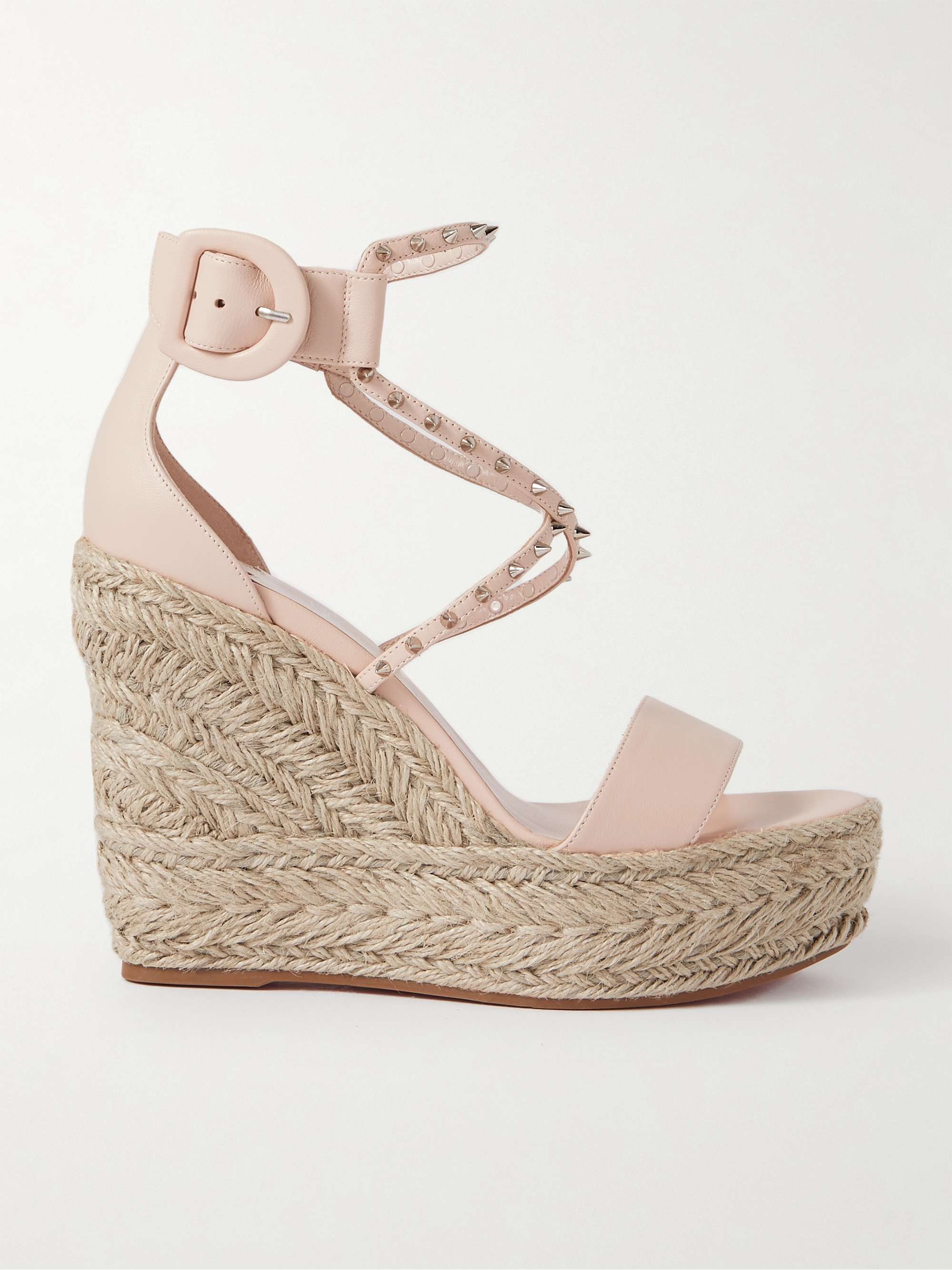 CHRISTIAN LOUBOUTIN Chocazeppa 120 spiked leather espadrille wedge ...