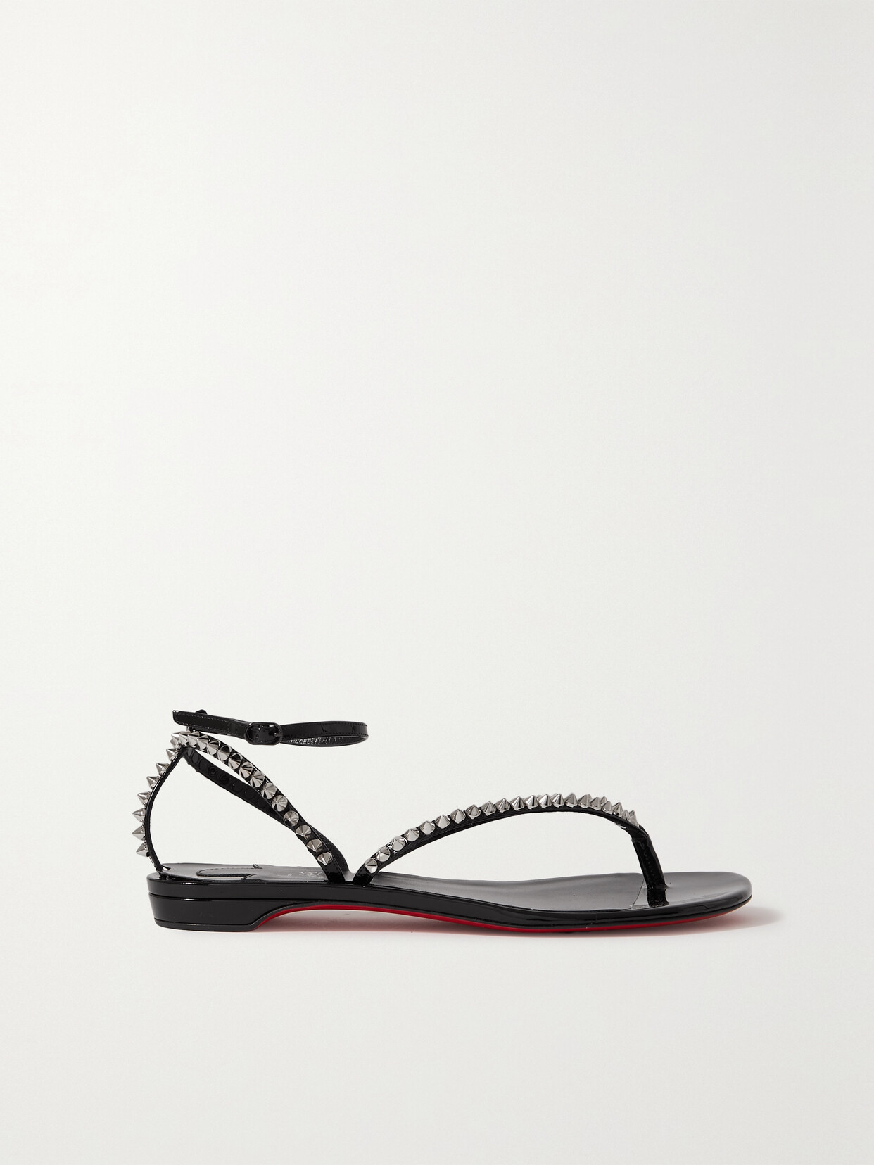 Christian Louboutin So Me Tonguetta Spiked Patent-leather Sandals - Black