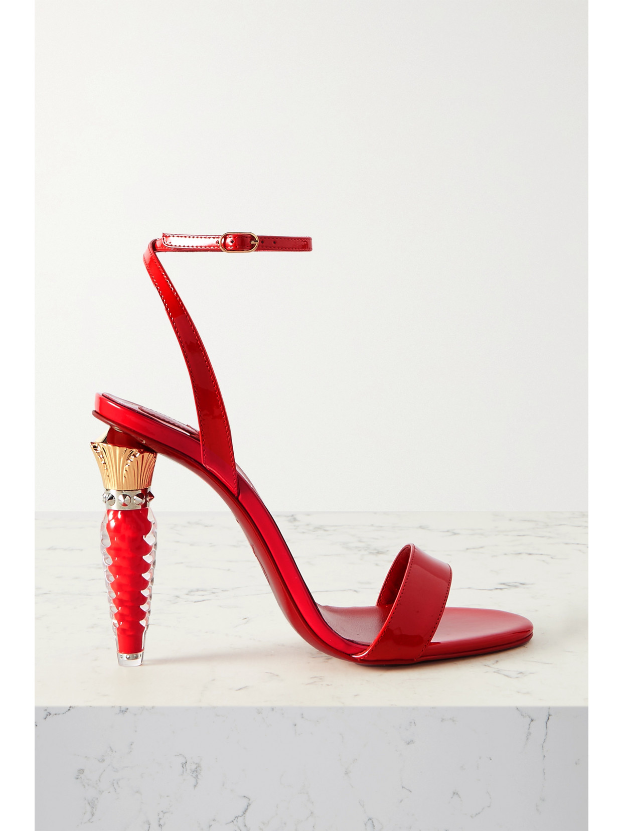 Shop Christian Louboutin Lipgloss Queen 100 Embellished Patent-leather Sandals In Red