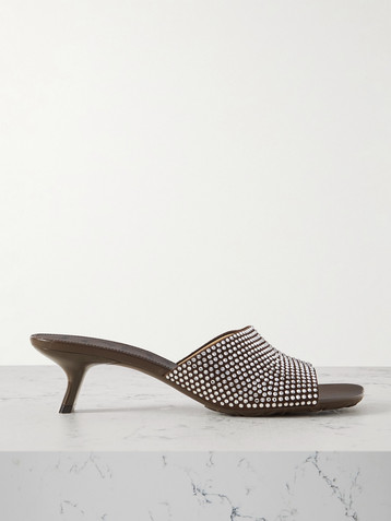 Loewe Petal crystal-embellished suede mules