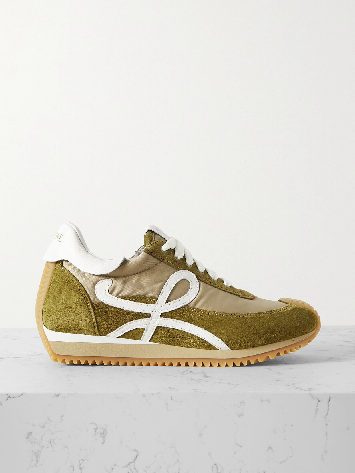 Shop Loewe Flow Logo-appliquéd Shell, Suede And Leather Sneakers In Green